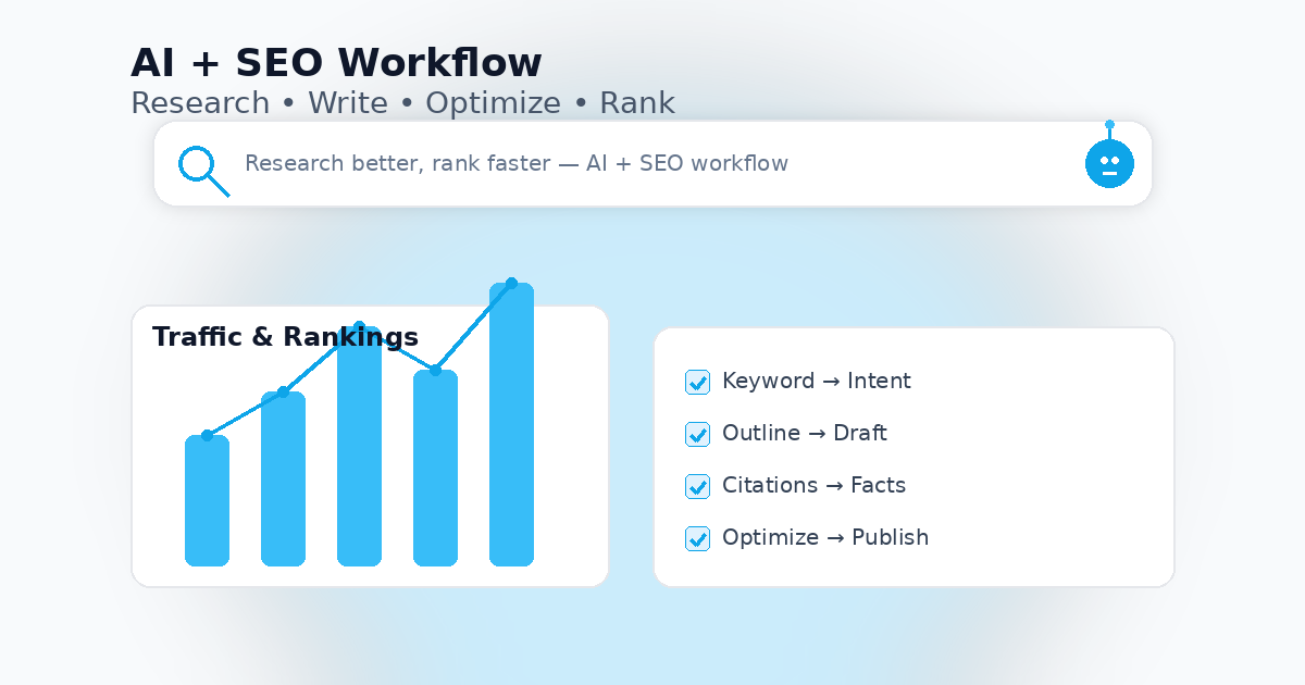 AI + SEO in 2025: A Proven Workflow for Research, Writing, and Ranking ai seo workflow featured light