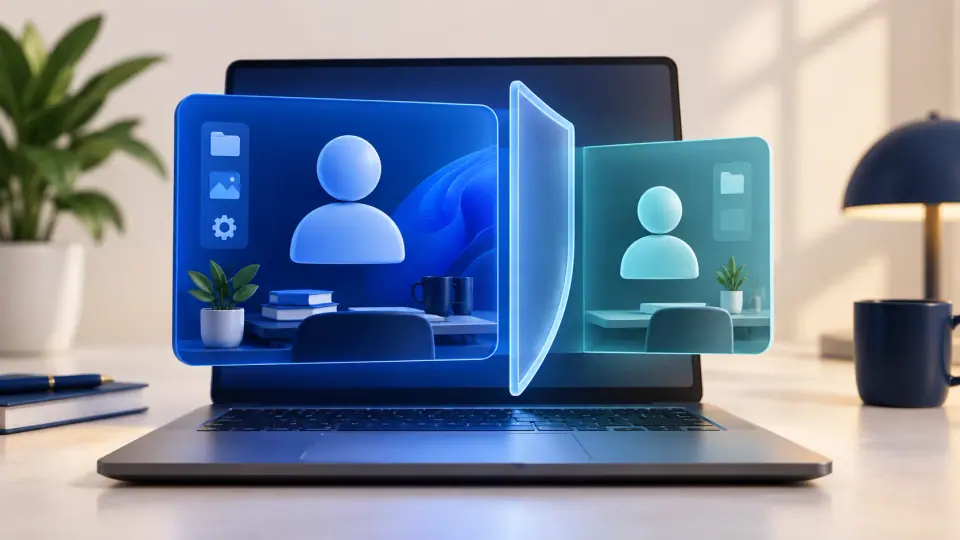 Illustration of separate main and guest user profiles on a laptop.