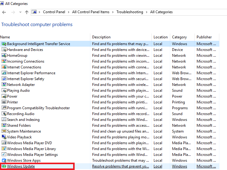 Using Windows 10 update troubleshooter